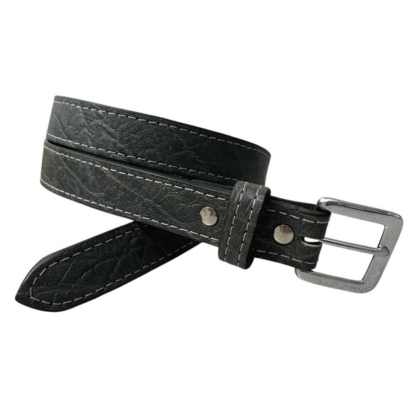 Yoder Elephant Leather Belt 38 Mens Gray Silvertone Buckle Amish Made USA - Picture 1 of 8